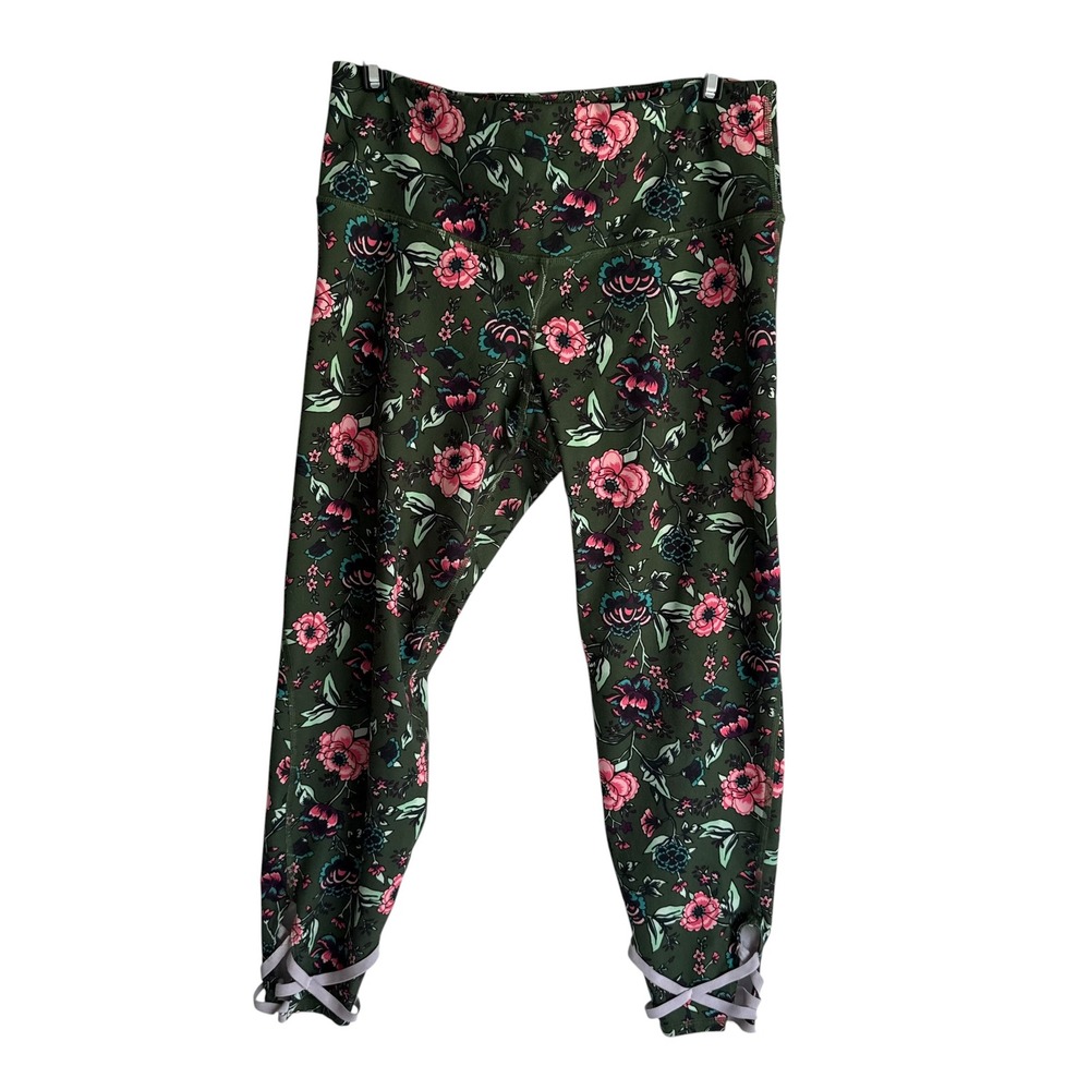 OLD NAVY ACTIVE Go Dry Olive Floral Activewear Ladies Cropped Leggings, L